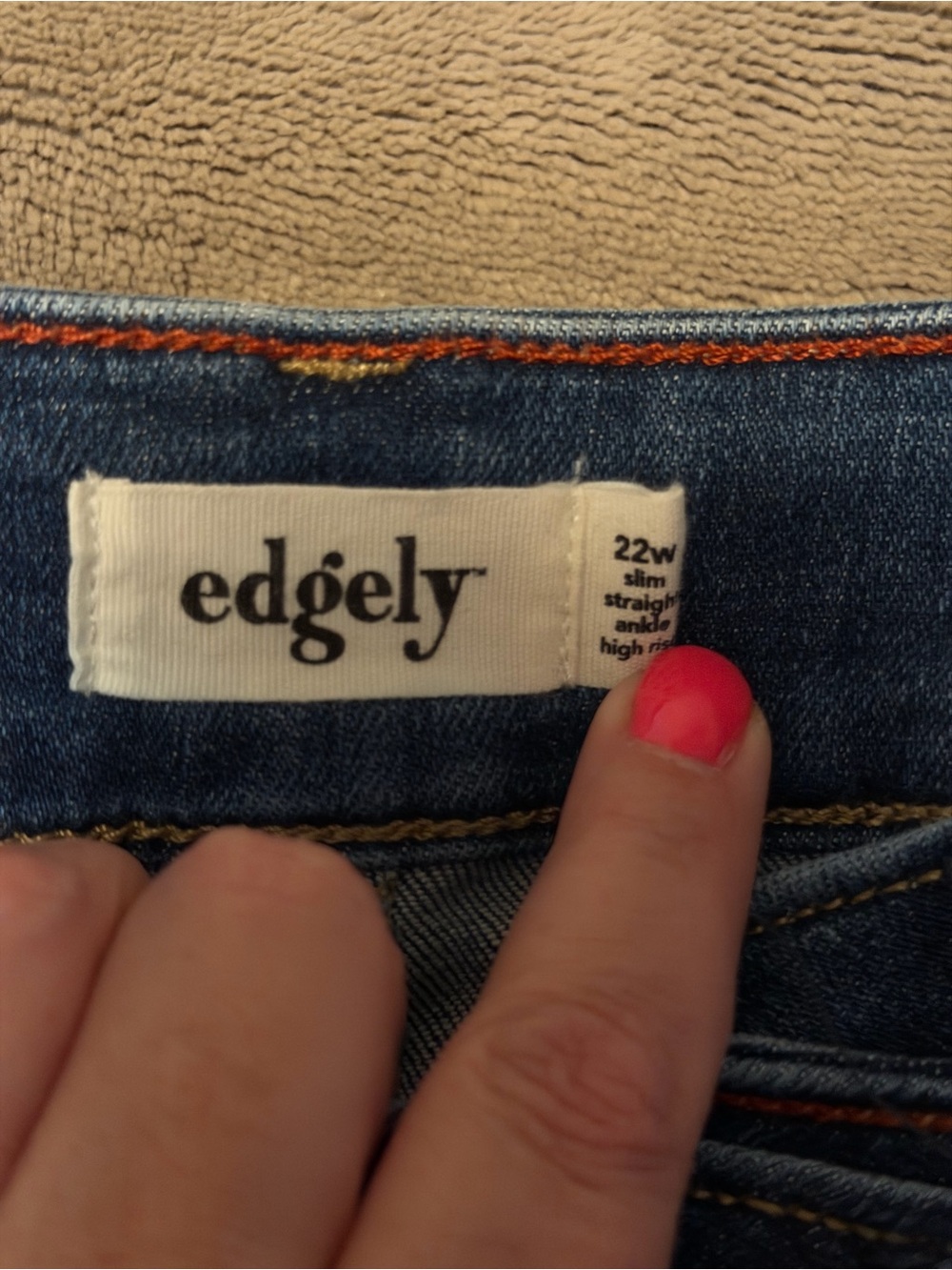 edge/edgely Women's Ankle Jeans - Dark Blue with Orange Stitching